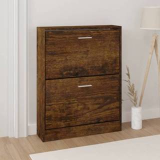 👉 Schoenenkast hout 59x17x81 cm bewerkt gerookt eikenkleurig 8720286945100