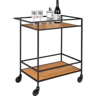 👉 Trolley zwart eiken Vita Bar - Bartrolley met frame en wielen twee look planken 68x40x79 cm 5713917008896