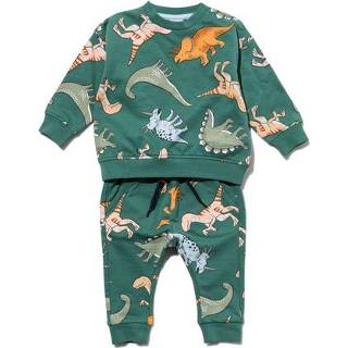 Kledingset katoen baby jongens groen baby's HEMA Sweatbroek En Sweater Dino (groen)