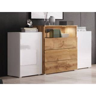 👉 Dressoir wit eik URBY 2 deuren 3 lades wotan eik/hoogglans met led 5400943276411