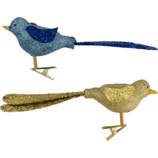 👉 Glas goud multicolor unisex blauw HEMA Kerstclips 16cm Vogels Goud/blauw - 2 Stuks (multicolor) 8720354150900