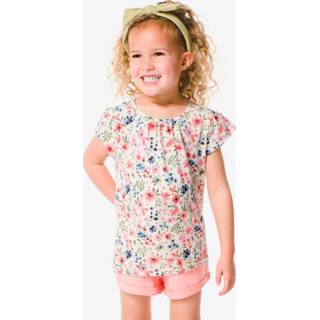 Shirt wit katoen girl gebroken kinderen HEMA Kinder T-shirt Met Bloemen (gebroken wit) 8720354631300 8720354630549 8720354631294 8720354630532