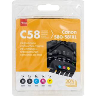 👉 Unisex zwart HEMA Cartridge C58 Voor De Canon 580-581XL Zwart/kleur 8720354325568