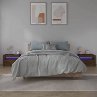 👉 Nachtkastje Nachtkastjes 2 st met LED's 60x35x40 cm bruineikenkleurig 8720845545253