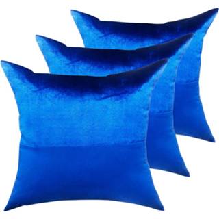 👉 Sofa Zierkissen Set 3 Stück Deko Kissen Velour Samt 45 x cm Doppellagen-Optik royalblau