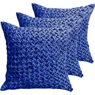 👉 Sofa Zierkissen Deko Kissen Set 3 Stück Velour Samt 45 x cm Flechtdesign royalblau