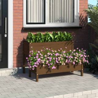 👉 Plantenbak grenenhout 110x84x75 cm massief honingbruin 8720287207627