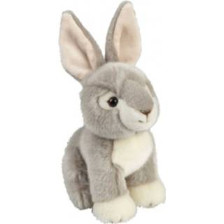 👉 Knuffel pluche kinderen grijs konijn/haas zittend 18 cm speelgoed