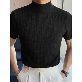 👉 Short sleeve s polyester male zwart Mens Japan Half-collar Solid T-shirt