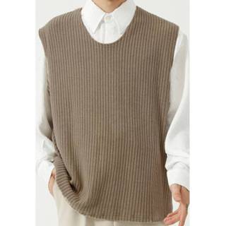 👉 Sleeveless s polyester male zwart Mens Loose Round Neck Sweater Vest