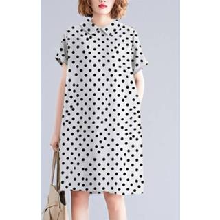 👉 Short sleeve s polyester vrouwen wit Allover Polka Dot Print Pocket Dress