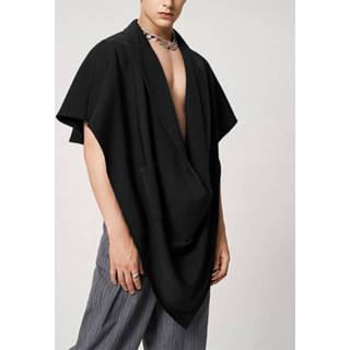 👉 Sleeveless s polyester male zwart Mens Cowl Neck Pullover Waistcoat