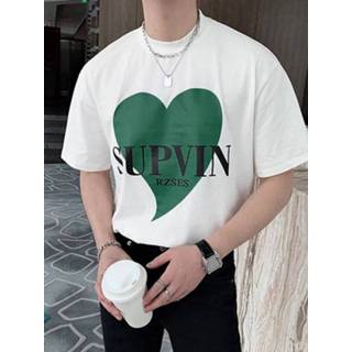 👉 Short sleeve s polyester male wit Mens Heart Letters Print T-shirt