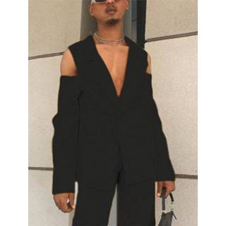 👉 Casual blazer s polyester male zwart Mens Shoulder Cutout Design