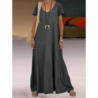 👉 Short sleeve s polyester vrouwen Dark Green Solid V-neck Maxi Dress For Women