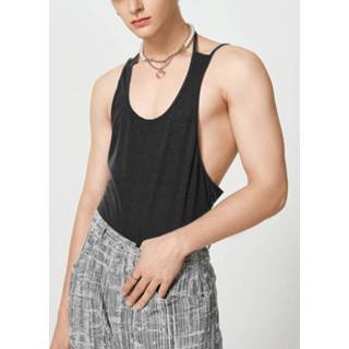 👉 Sleeveless l polyester male blauw Mens Sexy Hollow Out Halter Vest