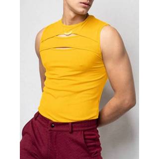 👉 Sleeveless s polyester male zwart Mens Solid Cutout Casual Tank
