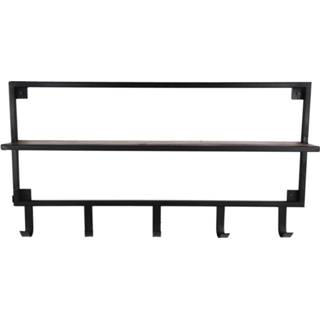 👉 Kapstok zwart metaal l mannen & Mangohout 5 Haken 68cm 8720246325232