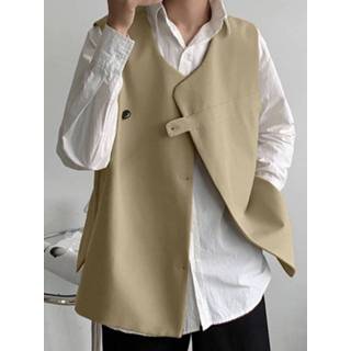 👉 Sleeveless m polyester male zwart Solid Japan Casual Loose Waistcoat