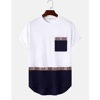 👉 Short sleeve polyester s male wit Mens Ethnic Matching Chest Pocket Curved Hem T-Shirts