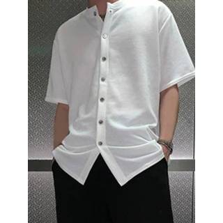 👉 Shirts korte mouw s polyester male wit Mens Pinstripe Button Short Sleeve