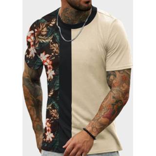 Short sleeve s polyester male kaki Mens Floral Plant Print Patchwork Holiday T-Shirts