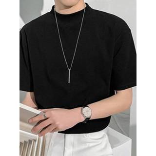 👉 Short sleeve s polyester male zwart Mens High Neck Solid Color T-shirt