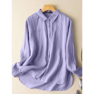 👉 Shirt lange mouw m polyester vrouwen purper Solid Button Front Lapel Long Sleeve