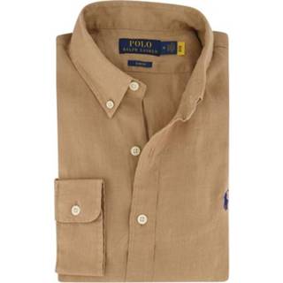 👉 Casual overhemd linnen beige Slim Fit effen