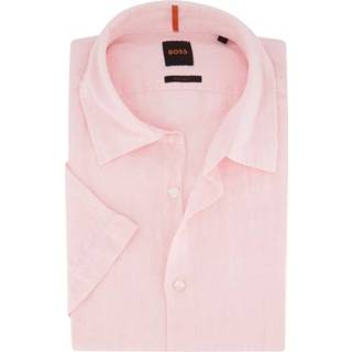 👉 Casual overhemd linnen roze normale fit effen 100%