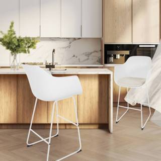 👉 Barkruk wit beige Nino-Liz en zitkussen - onderstel 75 cm 8720604647792