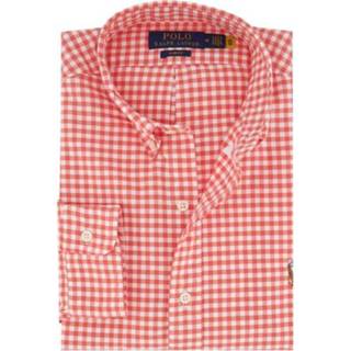 👉 Casual overhemd katoen rood met logo Slim Fit geruit