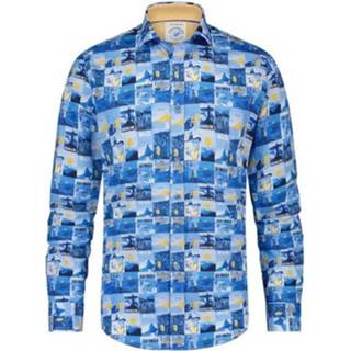 👉 Casual overhemd blauw katoen slim fit geprint Brazil