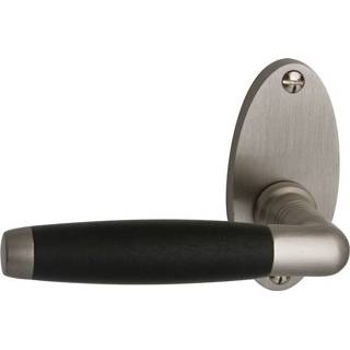 👉 Deurkruk nikkel messing Hardbrass Gatdeel links Ton op ovale rozet - mat nikkel/ebbenhout 8717727140422