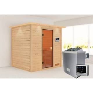 👉 Kachel Woodfeeling | Sauna Anja met Dakkraag Bronzeglas 4,5 kW Externe Bediening 4010090171661