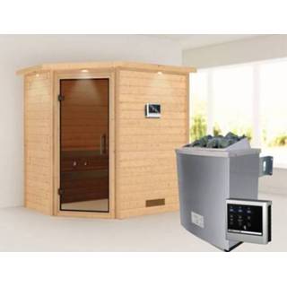 👉 Kachel Woodfeeling | Sauna Svea met Dakkraag Antracietglas 4,5 kW Externe Bediening 4010090169965