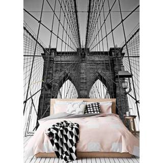 👉 Fotobehang zwart-wit vliesbehang exclusief lijm Vlies Close-up Brooklyn Bridge