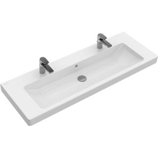 👉 Meubelwastafel wit unisex Villeroy & Boch Subway 2.0 rechthoek 130x47cm met 2 kraangaten en overloop, alpin 4047289984429