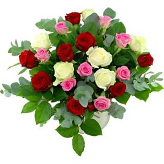 👉 Boeket van drie kleuren rozen