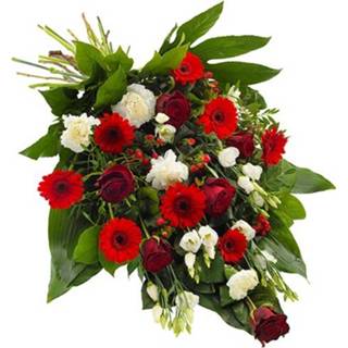 Boeket rood wit Hand tied funeral bouquet red and white