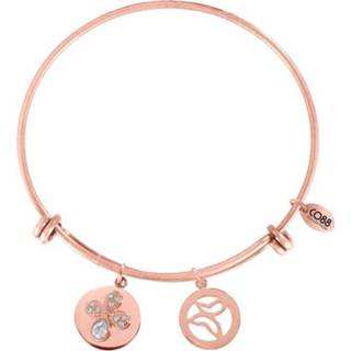 👉 Zirkonia CO88 8CB-10006 Stalen Bangle, bloem en Vlinder. Instelbare lengte, rosékleurig 8718754157070