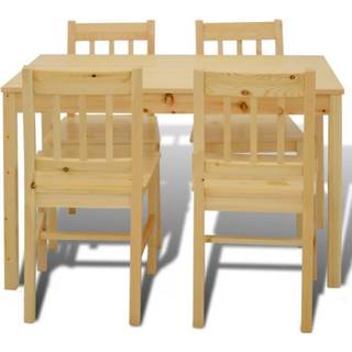 👉 Eettafel houten VidaXL eetkamertafel met vier stoelen (naturel) 8718475885344