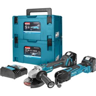 👉 Haakse slijper Makita DLX2154TJ1 18V Li-Ion accu (DGA504)&multitool (DTM51) combiset (2x 5.0Ah accu) in 2 x Mbox