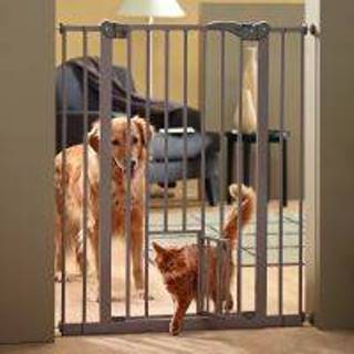 👉 Kattenluikje hondenhekken Afsluithek Dog Barrier 2 met kattenluik - H: 107 cm, 7 cm verlengstuk