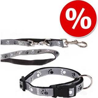 👉 Hals band zilver nylon Trixie Set: Halsband Poten Reflect + Hondenlijn - Maat S-M Lijn 2 m / cm