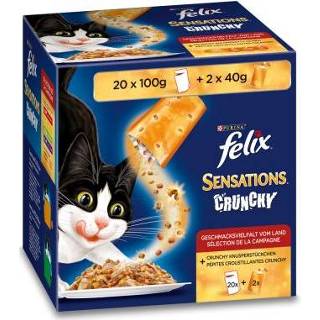 👉 Katten voer portiezakjes Felix Sensations Crunchy Crumbles 20 x 100 g + 2 40 Kattenvoer - Met vlees