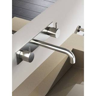 👉 Wastafelmengkraan nikkel Hotbath Cobber CB006T 3 gats met inbouwbrug en achterplaat geborsteld