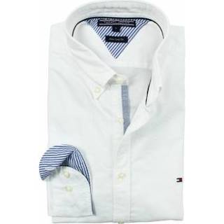 👉 Overhemd wit mannen s overhemden-normale-mouw blauw katoen Tommy Hilfiger blue stripe detail