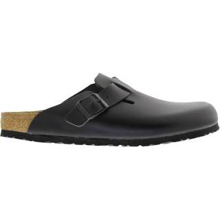 👉 Zwart leather vrouwen slippers Birkenstock Boston black regular super grip sole