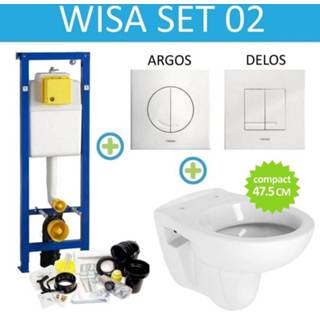 👉 Toiletset toilet Wisa XS set02 B&W Compact 47.5 cm met Argos of Delos drukplaat 8719304134619